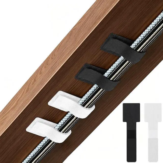 Main image of 80Pcs Hook and Loop Cable Ties Under Desk Cable Management Adhesive Strips for Cord Hider Wire Organizer Computer Accessories for Desk Home Office Organization Essentials - 40 Black + 40 White