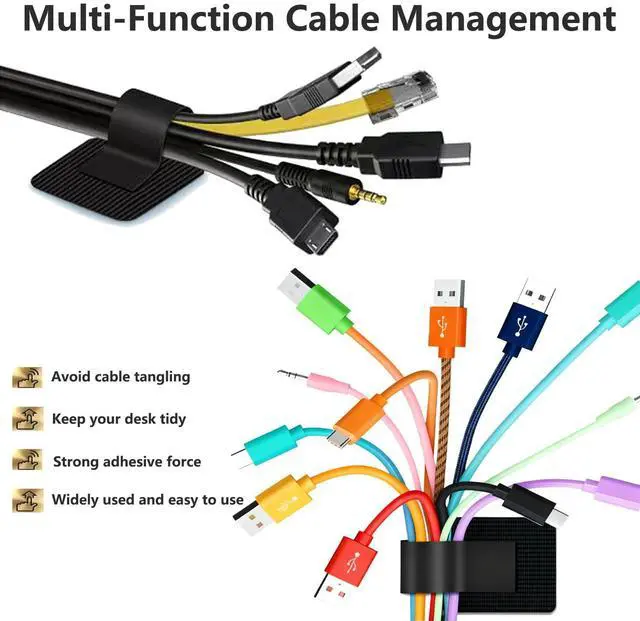 Alt view image 5 of 6 - 48Pcs Upgraded Under Desk Cable Management Ties - Self Adhesive Sticky Back Hook and Loop Straps, Cable Wire Organizers for Home Office
