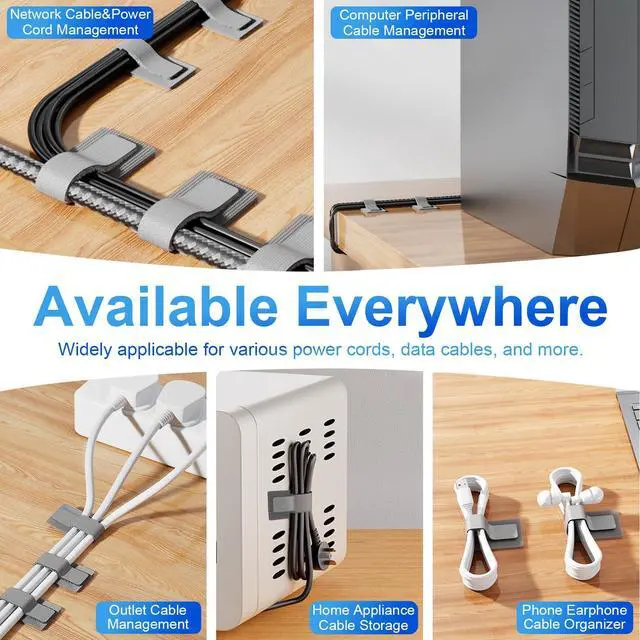 Alt view image 7 of 7 - 80Pcs Hook and Loop Cable Ties Under Desk Cable Management Adhesive Strips for Cord Hider Wire Organizer Computer Accessories for Desk Home Office Organization Essentials - 40 Black + 40 White