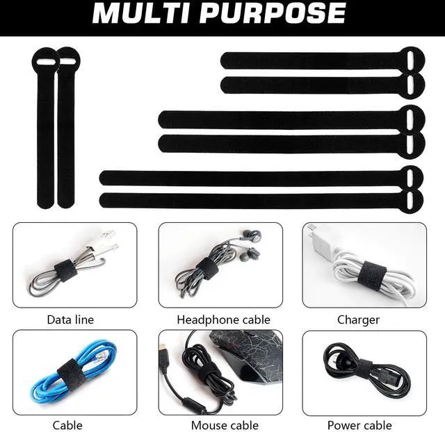 Alt view image 4 of 7 - 150PCS Reusable Cable Ties - 4+6+8+10inch Multi-Purpose Cable management Hook & Loop Cable Straps Wire Ties,Adjustable Fastening Cord Organizer,Cable Organizer for Home,Office and Data Centers,Black