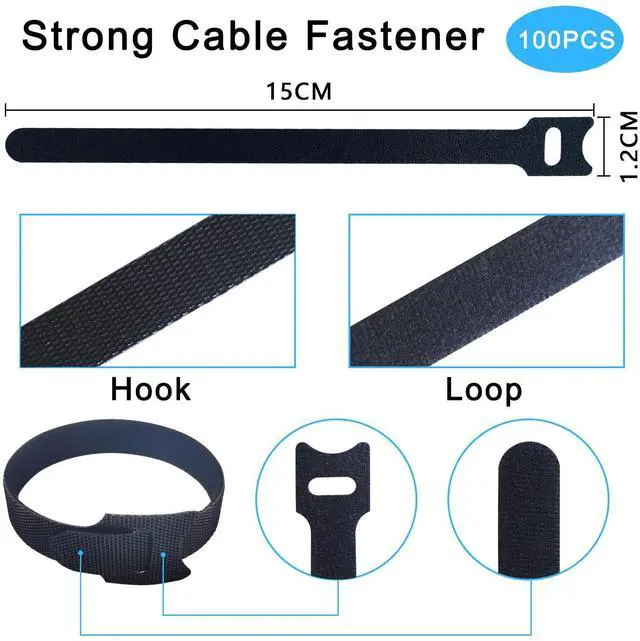 Alt view image 2 of 7 - 100pcs Reusable Cable Ties - Hook and Loop Cable Straps for Wire Management - 6 Inch Adjustable Cord Organizer & Wire Ties for Electronics, PC, Home Office & Garden - Black Fastening Wraps