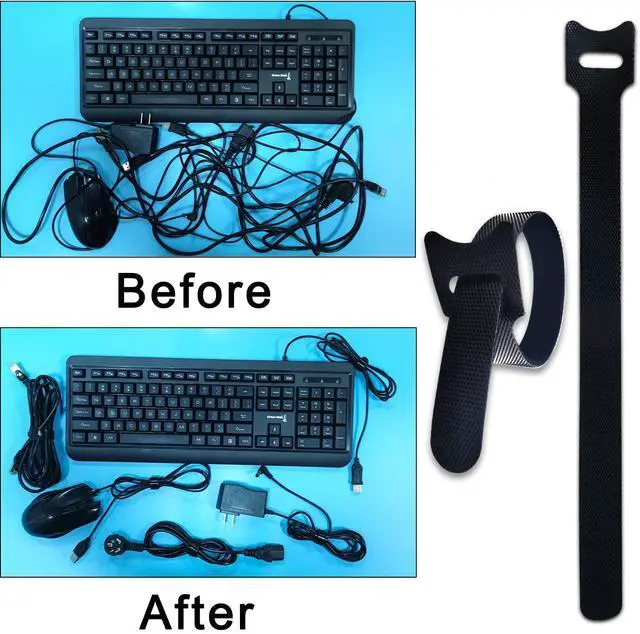 Alt view image 3 of 7 - 100pcs Reusable Cable Ties - Hook and Loop Cable Straps for Wire Management - 6 Inch Adjustable Cord Organizer & Wire Ties for Electronics, PC, Home Office & Garden - Black Fastening Wraps