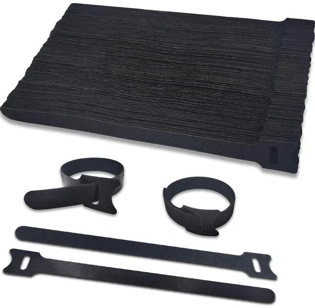 Main image of 100pcs Reusable Cable Ties - Hook and Loop Cable Straps for Wire Management - 6 Inch Adjustable Cord Organizer & Wire Ties for Electronics, PC, Home Office & Garden - Black Fastening Wraps