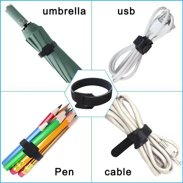 Alt view image 7 of 7 - 100pcs Reusable Cable Ties - Hook and Loop Cable Straps for Wire Management - 6 Inch Adjustable Cord Organizer & Wire Ties for Electronics, PC, Home Office & Garden - Black Fastening Wraps