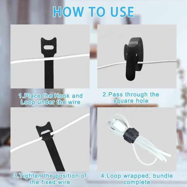 Alt view image 6 of 7 - 100pcs Reusable Cable Ties - Hook and Loop Cable Straps for Wire Management - 6 Inch Adjustable Cord Organizer & Wire Ties for Electronics, PC, Home Office & Garden - Black Fastening Wraps