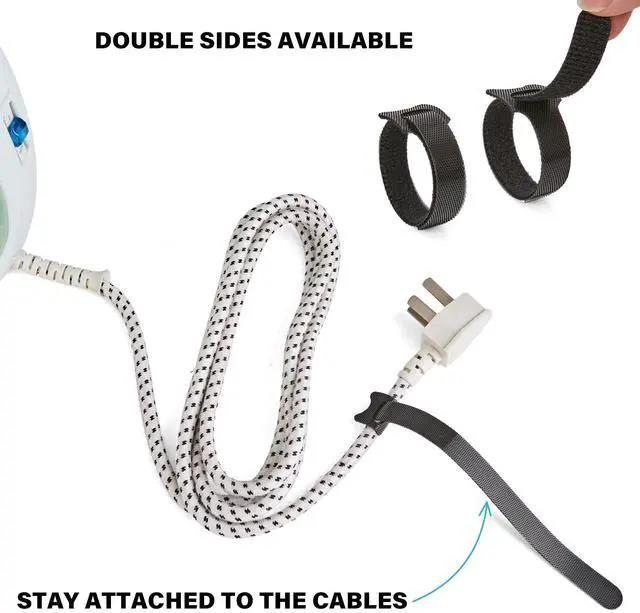 Alt view image 7 of 7 - 130PCS Reusable Cable Ties with Hook and Loop, Multi-purpose Adjustable 8 Inch Cable Management Wire Ties Cable Straps for Organizing Home, Office and Data Centers, Black