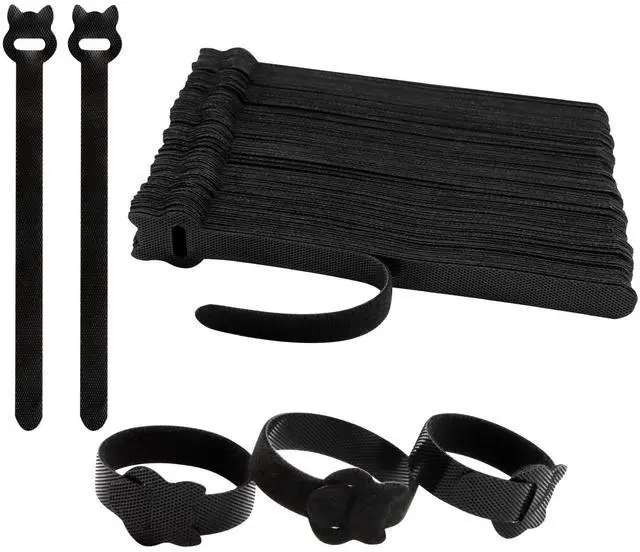 Main image of 100PCS Reusable Cable Ties, 6 Inches Adjustable Hook and Loop Cord Straps, Multi Purpose Cable Management Wire Ties for Home, Office & Data Centers Black