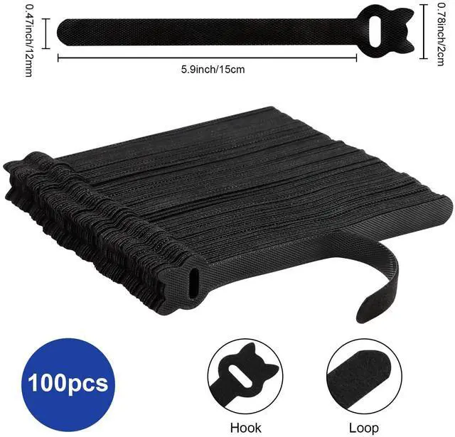 Alt view image 2 of 7 - 100PCS Reusable Cable Ties, 6 Inches Adjustable Hook and Loop Cord Straps, Multi Purpose Cable Management Wire Ties for Home, Office & Data Centers Black