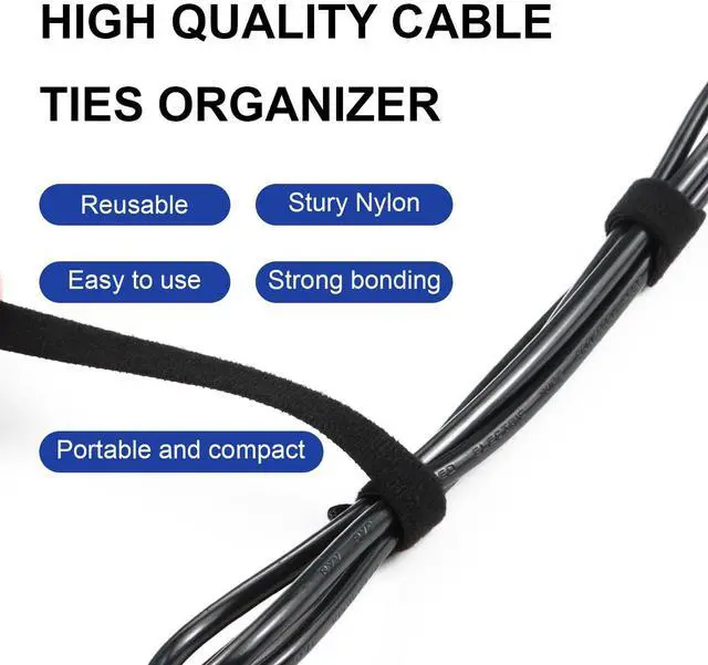 Alt view image 3 of 7 - 100PCS Reusable Cable Ties, 6 Inches Adjustable Hook and Loop Cord Straps, Multi Purpose Cable Management Wire Ties for Home, Office & Data Centers Black