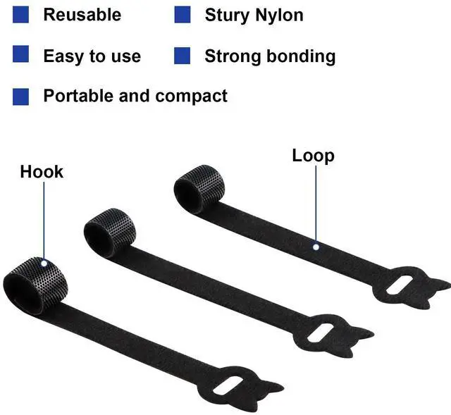 Alt view image 4 of 7 - 100PCS Reusable Cable Ties, 6 Inches Adjustable Hook and Loop Cord Straps, Multi Purpose Cable Management Wire Ties for Home, Office & Data Centers Black