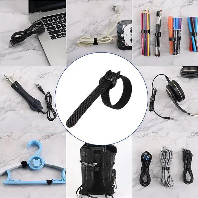 Alt view image 7 of 7 - 100PCS Reusable Cable Ties, 6 Inches Adjustable Hook and Loop Cord Straps, Multi Purpose Cable Management Wire Ties for Home, Office & Data Centers Black