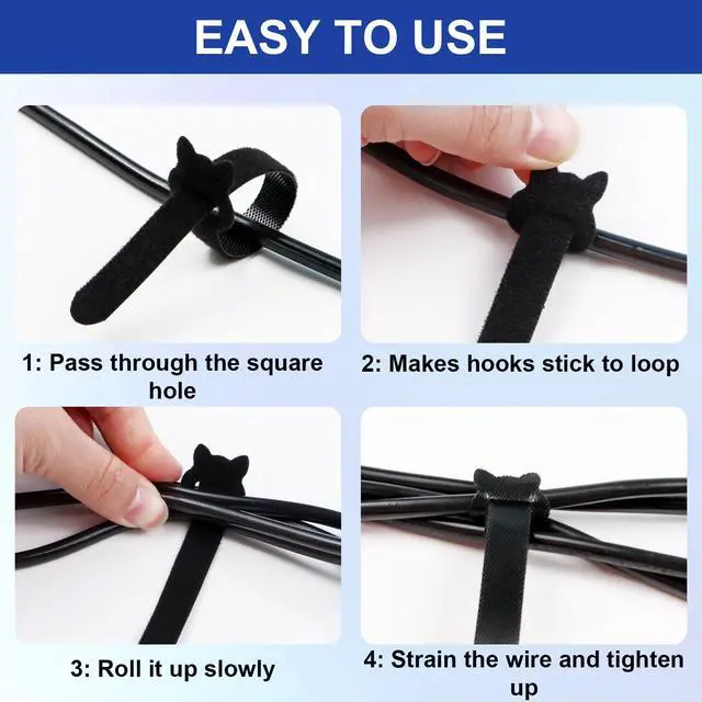 Alt view image 5 of 7 - 100PCS Reusable Cable Ties, 6 Inches Adjustable Hook and Loop Cord Straps, Multi Purpose Cable Management Wire Ties for Home, Office & Data Centers Black