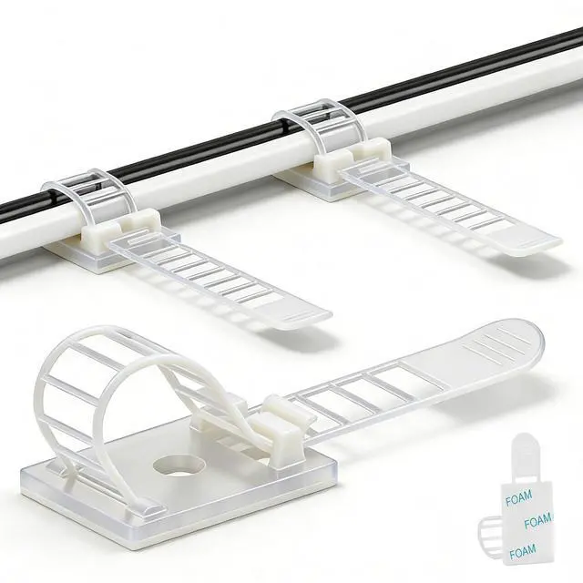 Main image of Cable Ties Cable Clips Wire Management Cord Clips Under,Desk Cable Management Reusable Zip Ties Wire Organizer Under Desk 100 packs (White)