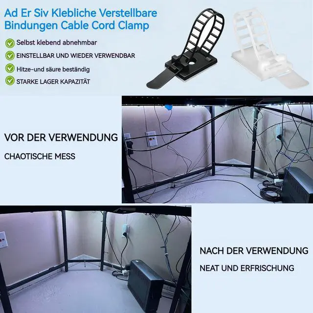 Alt view image 6 of 7 - Cable Ties Cable Clips Wire Management Cord Clips Under,Desk Cable Management Reusable Zip Ties Wire Organizer Under Desk 100 packs (White)