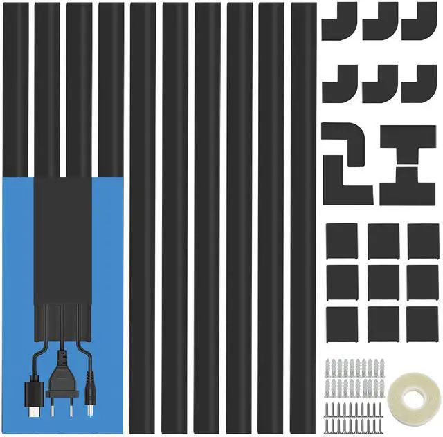 Main image of Cord Cover Raceway Kit - 157" Cable Concealer, Wire Hider for TV Wall Mounting and Wire Management, Black
