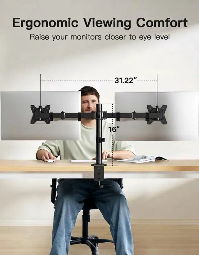 Alt view image 5 of 7 - Dual Monitor Mount for 2 Monitors up to 32 inches, Heavy Duty Dual Monitor Stand Holds up to17.6lbs, Dual Monitor Arm with Height Adjustable Tilt Swive Rotate, VESA Hole 75mm or 100mm