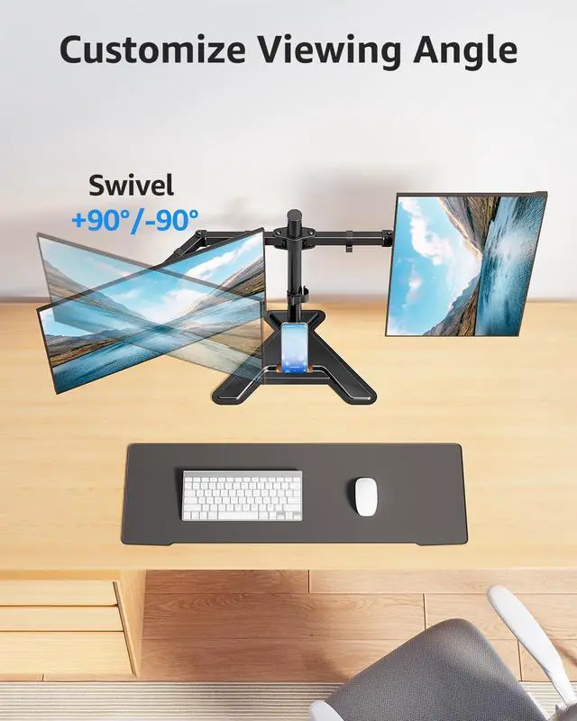 Alt view image 4 of 7 - Dual Monitor Stand - Freestanding & Height Adjustable Monitor Desk Mount, Steady VESA Mount Holds Max 17.6 lbs, Computer Monitor Stand for 2 Screens up to 27 inches, for Home Office