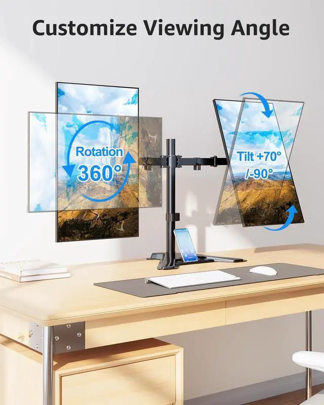 Alt view image 5 of 7 - Dual Monitor Stand - Freestanding & Height Adjustable Monitor Desk Mount, Steady VESA Mount Holds Max 17.6 lbs, Computer Monitor Stand for 2 Screens up to 27 inches, for Home Office