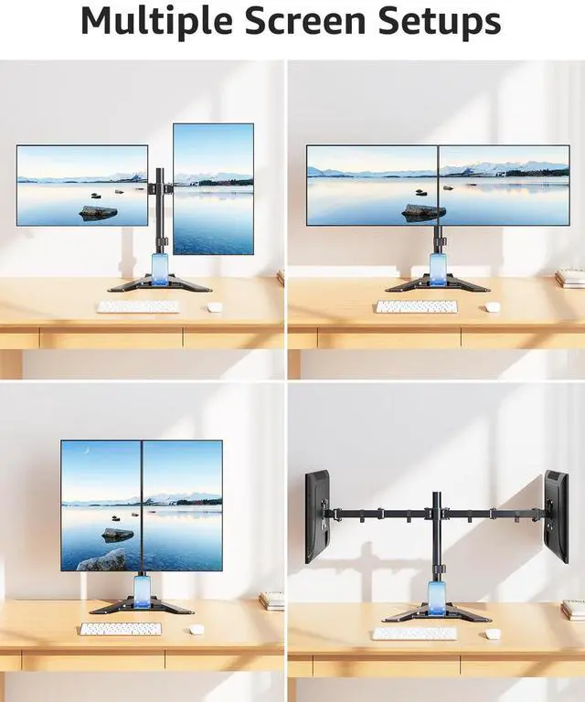Alt view image 6 of 7 - Dual Monitor Stand - Freestanding & Height Adjustable Monitor Desk Mount, Steady VESA Mount Holds Max 17.6 lbs, Computer Monitor Stand for 2 Screens up to 27 inches, for Home Office