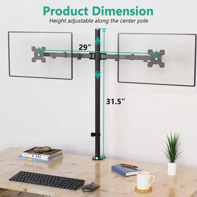 Alt view image 3 of 7 - Extra Tall Dual LCD Monitor Fully Adjustable Desk Mount Fits 2 Screens up to 27 inch, 22 lbs. Weight Capacity per Arm (M002XL), Black