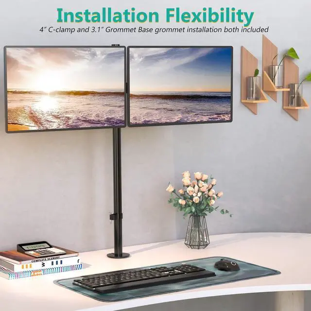 Alt view image 5 of 7 - Extra Tall Dual LCD Monitor Fully Adjustable Desk Mount Fits 2 Screens up to 27 inch, 22 lbs. Weight Capacity per Arm (M002XL), Black