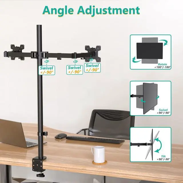 Alt view image 7 of 7 - Extra Tall Dual LCD Monitor Fully Adjustable Desk Mount Fits 2 Screens up to 27 inch, 22 lbs. Weight Capacity per Arm (M002XL), Black