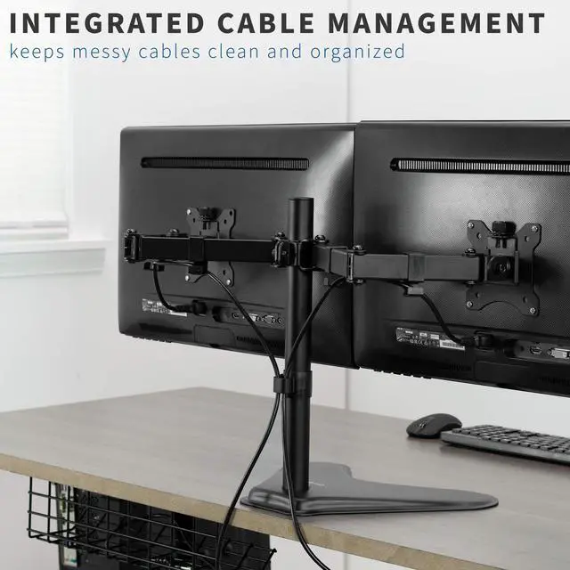 Alt view image 5 of 7 - Dual 13 to 30 inch Monitor Free-Standing Mount, Fully Adjustable Desk Stand, Holds 2 Flat or Curved Display Screens, STAND-V102F