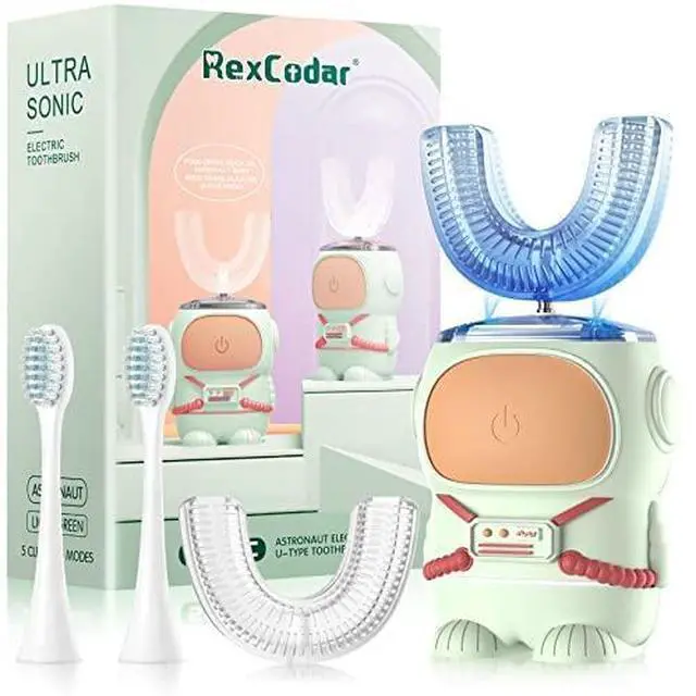 Main image of Ultrasonic Kid's U-Shaped Electric Toothbrush, IPX7 Waterproof, Five Cleaning Modes, Cartoon Astronaut, 60S Smart Reminder (6-12 Age (Green))