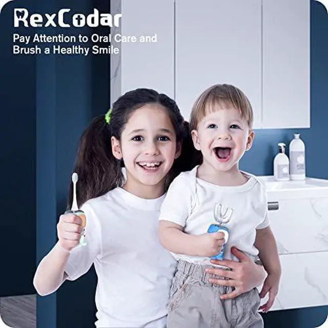 Alt view image 7 of 7 - Ultrasonic Kid's U-Shaped Electric Toothbrush, IPX7 Waterproof, Five Cleaning Modes, Cartoon Astronaut, 60S Smart Reminder (6-12 Age (Green))
