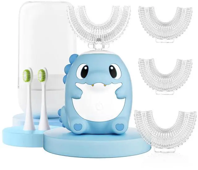 Main image of Kids Electric U Shaped Toothbrush,Kids Dinosaur Sonic Automatic Toothbrush with 6 Soft Brush Head 6 Cleaning Modes Full Mouth 360° Cleaning - Age2-15 Blue