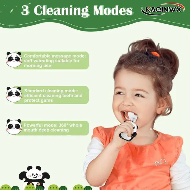 Alt view image 2 of 6 - Kids U Shaped Electric Toothbrush for Age 2-12, Rechargeable Toddler Toothbrush with 60S Smart Timer, Panda Design, IPX7 Waterproof & 360°Cleaning,Develop Kids' Brushing Habits