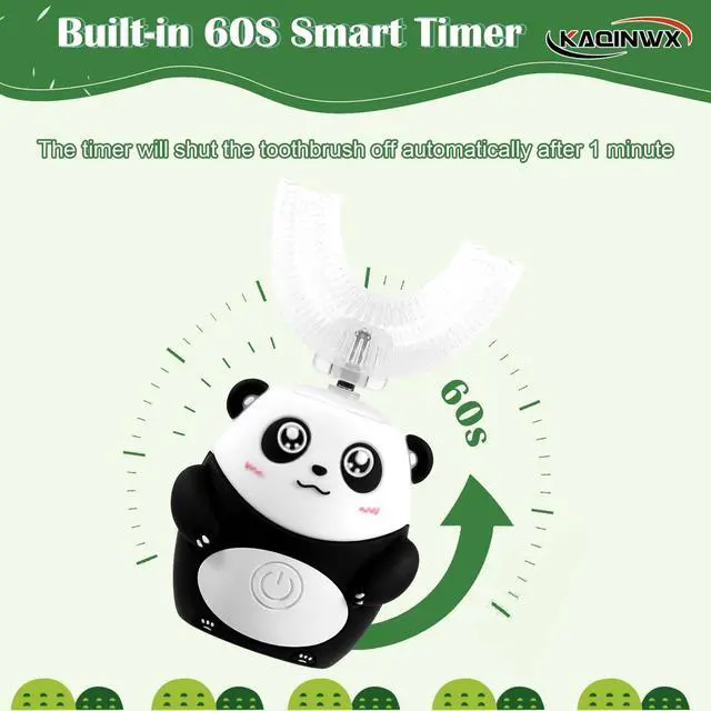 Alt view image 4 of 6 - Kids U Shaped Electric Toothbrush for Age 2-12, Rechargeable Toddler Toothbrush with 60S Smart Timer, Panda Design, IPX7 Waterproof & 360°Cleaning,Develop Kids' Brushing Habits