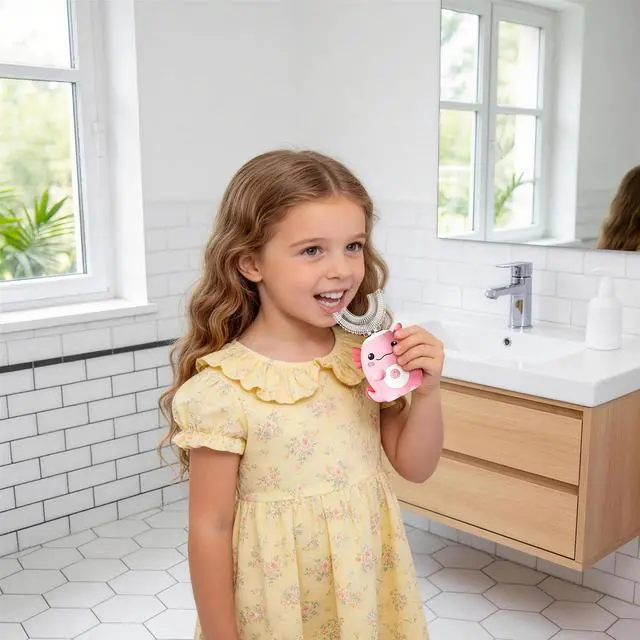 Alt view image 7 of 7 - Kids Electric U Shaped Toothbrush - Axolotl Kids Cartoon Sonic Automatic Toothbrush with 6 Brush Heads Full Mouth 6 Cleaning Modes - Age2-15 Blue