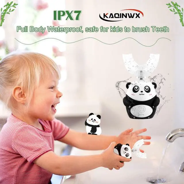 Alt view image 5 of 6 - Kids U Shaped Electric Toothbrush for Age 2-12, Rechargeable Toddler Toothbrush with 60S Smart Timer, Panda Design, IPX7 Waterproof & 360°Cleaning,Develop Kids' Brushing Habits