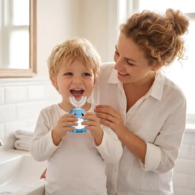 Alt view image 7 of 7 - Kids Electric U Shaped Toothbrush,Kids Dinosaur Sonic Automatic Toothbrush with 6 Soft Brush Head 6 Cleaning Modes Full Mouth 360° Cleaning - Age2-15 Blue