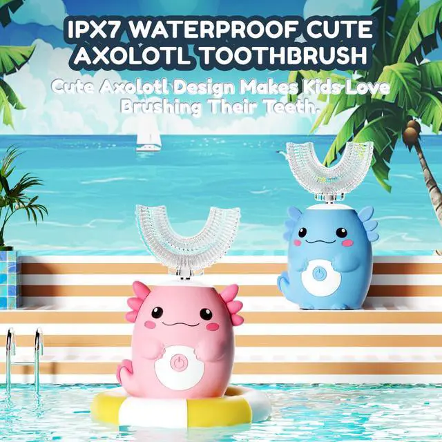 Alt view image 3 of 7 - Kids Electric U Shaped Toothbrush - Axolotl Kids Sonic Toothbrush with 6 Brush Head Automatic 6 Cleaning Modes Full Mouth Cleaning-Blue