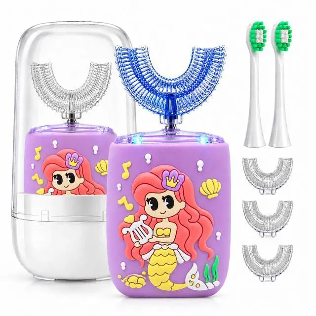 Main image of Kids Electric Toothbrush, U Shaped Toothbrush Kids Sonic Automatic Brush with Cup 5 Brush Head 6 Sonic Clean Modes IPX7 Waterproof Mermaid Design Rechargeable Smart Timer for Children 2-7