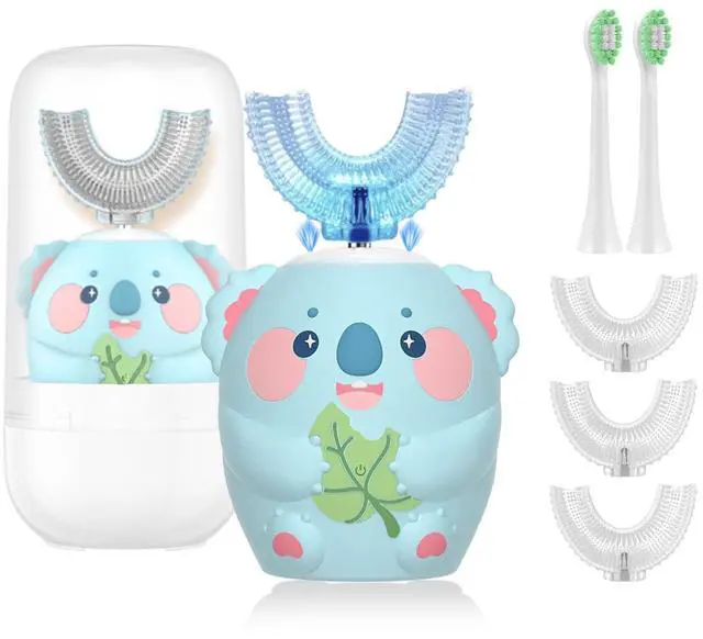 Main image of Kids Electric Toothbrush, U Shaped Toothbrush Kids Sonic Automatic Brush with 5 Brush Heads 6 Cleaning Modes IPX7 Waterproof Rechargeable Smart Timer for Children(Ages 2-7, Koala Cyan)