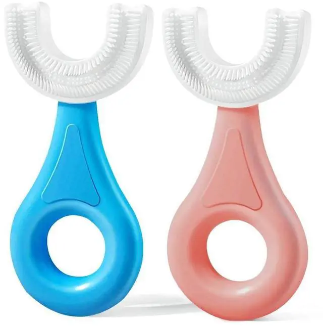 Main image of U-Shaped Toothbrush Kids 2 PCS - Toddler Toothbrush with Food Grade Soft Silicone Brush Head, Manual Whole Mouth Tooth Brush for Kids Age 2-6(Blue+Pink)
