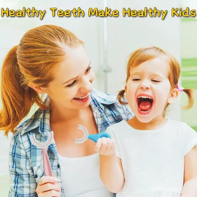 Alt view image 7 of 7 - U-Shaped Toothbrush Kids 2 PCS - Toddler Toothbrush with Food Grade Soft Silicone Brush Head, Manual Whole Mouth Tooth Brush for Kids Age 2-6(Blue+Pink)