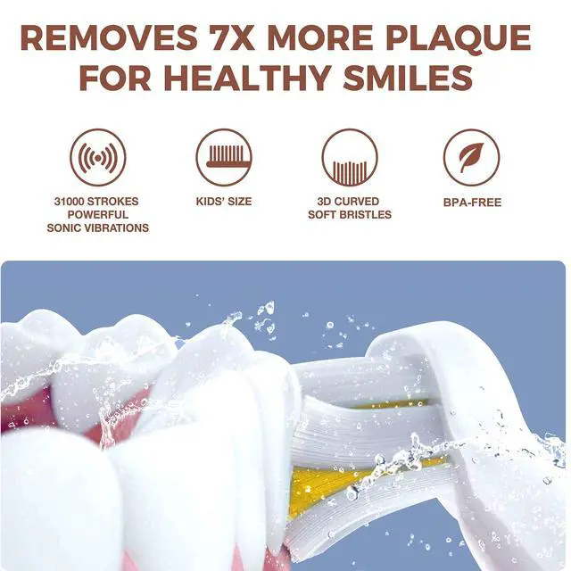Alt view image 2 of 7 - Sonic Rechargeable Kids Electric Toothbrush, 3 Modes with Memory, Fun & Easy Cleaning, 24000 Strokes, IPX7 Waterproof, 2-Min Timer for Age 5+, 4 Soft Bristles(Yellow)
