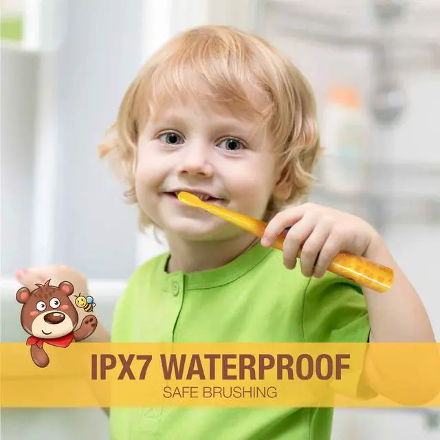 Alt view image 6 of 7 - Sonic Rechargeable Kids Electric Toothbrush, 3 Modes with Memory, Fun & Easy Cleaning, 24000 Strokes, IPX7 Waterproof, 2-Min Timer for Age 5+, 4 Soft Bristles(Yellow)