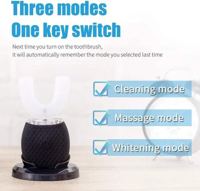 Alt view image 2 of 6 - Ultrasonic Toothbrush for Adults, Automatic Ultrasonic Toothbrush for Teeth Whitening, Rechargeable Electric Ultrasonic Toothbrush for Home and Travel Use, 360° Mouth Cleansing (Black)