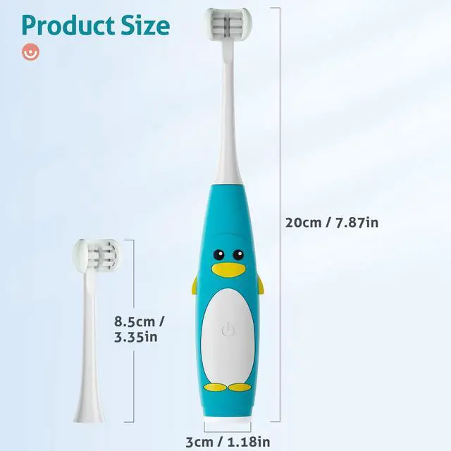 Alt view image 2 of 7 - Kids Electric Toothbrush 3 Sided Toothbrush,Sonic Toddler Toothbrush with 2 Brush Heads, Intelligent Timer 5 Gears Adjustment,Ipx7 Waterproof,USB Cable