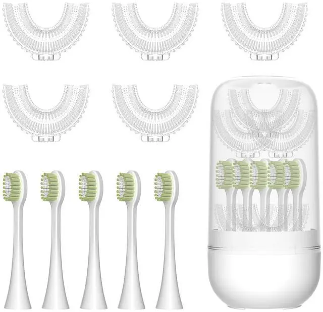 Main image of 10 Pcs U Shaped Toothbrush Kids Replacement Head Set, Including 5 U Shaped Brush Heads 5 Bristle Brush Heads and 1 Storage Box(Age 2-6) (Small)