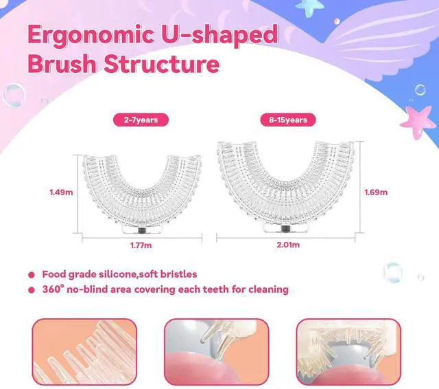 Alt view image 2 of 4 - 10 Pcs U Shaped Toothbrush Kids Replacement Head Set, Including 5 U Shaped Brush Heads 5 Bristle Brush Heads and 1 Storage Box(Age 2-6) (Small)