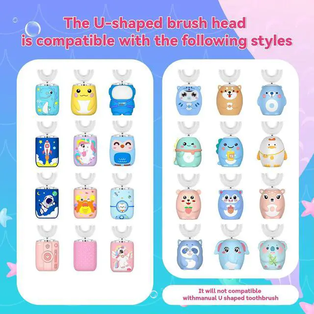 Alt view image 4 of 4 - 10 Pcs U Shaped Toothbrush Kids Replacement Head Set, Including 5 U Shaped Brush Heads 5 Bristle Brush Heads and 1 Storage Box(Age 2-6) (Small)