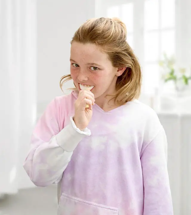 Alt view image 3 of 7 - U Shaped Toothbrush Kids 6-12 Years Old- Two Premium Soft Toothbrushes Come with Travel Case & - Rounded Tooth Brushes Kids Size Head Makes Brushing Fun & Easy - 1 Purple, 1 Yellow