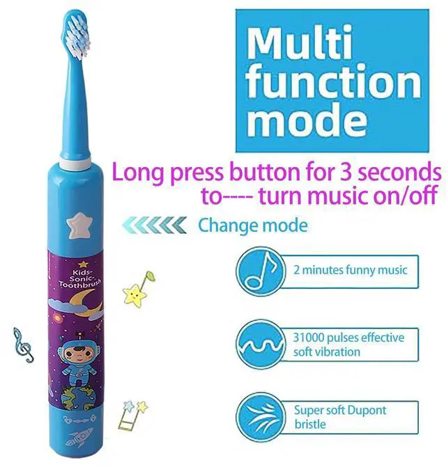 Alt view image 3 of 7 - 8620 Musical Electric Toothbrushes for Kids Children, 3 Modes 2 Min Timer, 6 Bristles Rechargeable Power Smart Sonic Music Play Song Toothbrush for Girls Age 3-14 with Wall Mounted Holder (Blue)