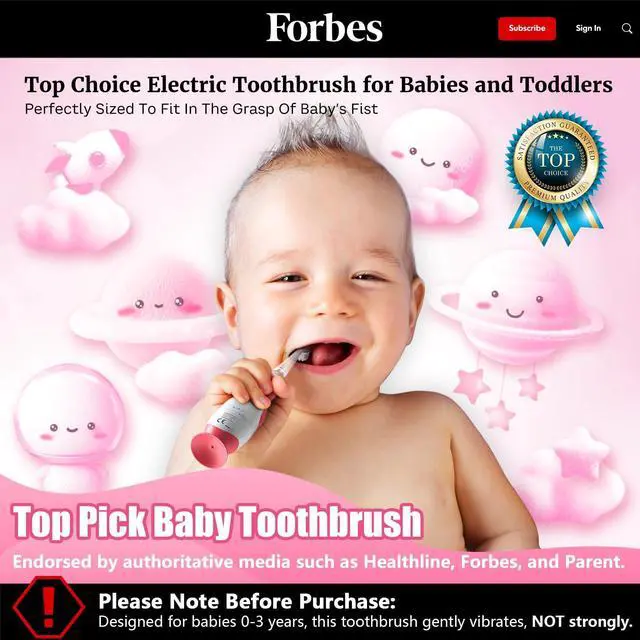 Alt view image 2 of 6 - Toddler Electric Toothbrush Kids Age 1-2-3 Years Old, Infants & Baby Electric Toothbrush with Finger Tooth Brush, Cute Cover, LED Light, 2 Minutes Timer, 4 Brush Heads, Suction Cup (Pink Astronaut)